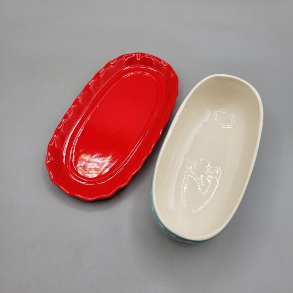 Pioneer Woman Butter Dish Floral Ceramic Butterfly Top Lid and Red Tray - Picture 6 of 10